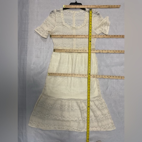 NWT Korean Soft Girl Square Collar ALine Midi Summer Lace Embroidery Party Dress - Picture 7 of 11